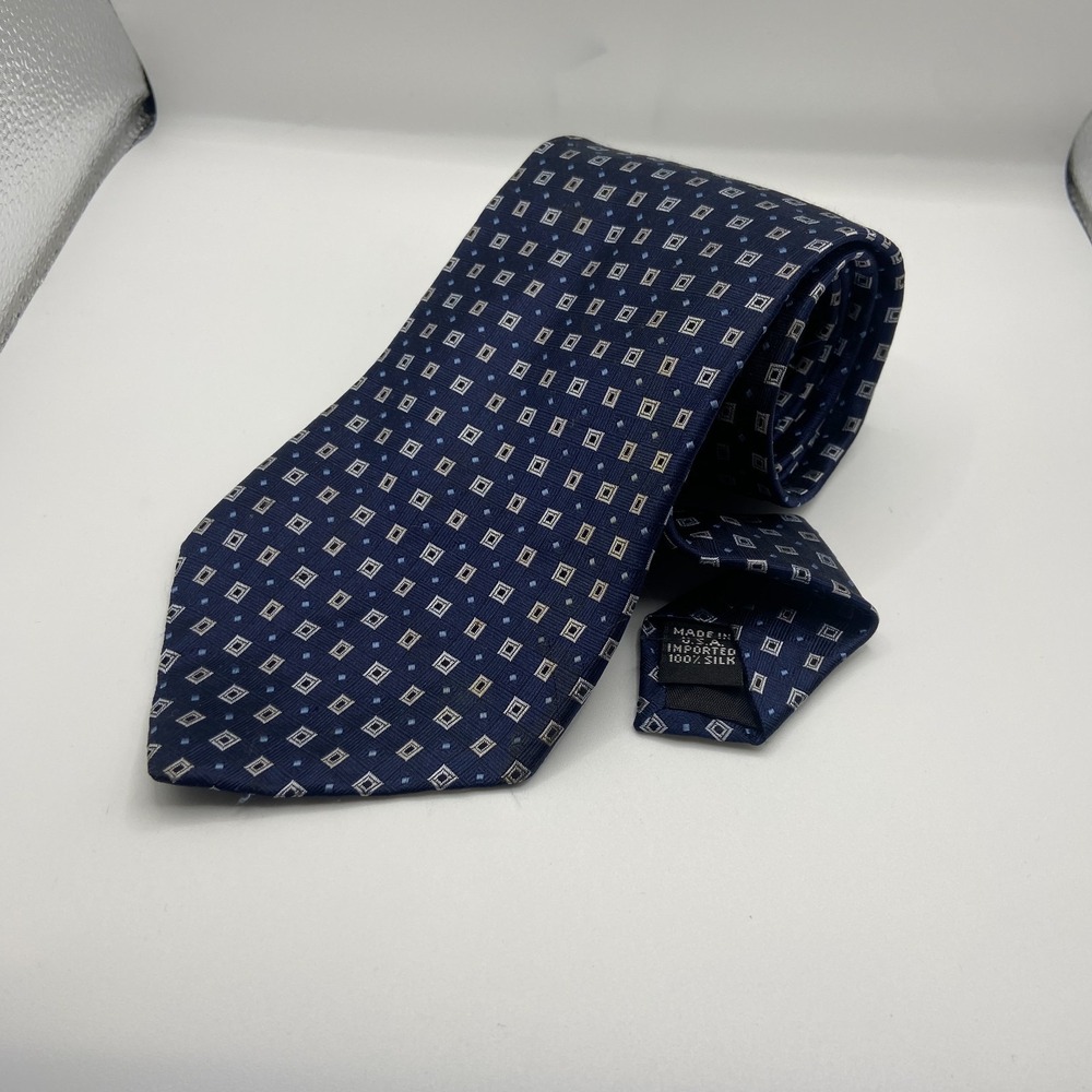 Van Heusen Designer Necktie Mens Blue Geometric‎ Silk Formal Business Tailored